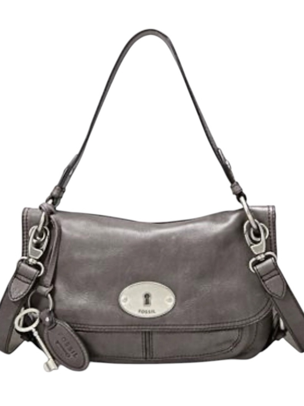 Fossil Maddox Convertible Flap Bag Purse Grey Leather